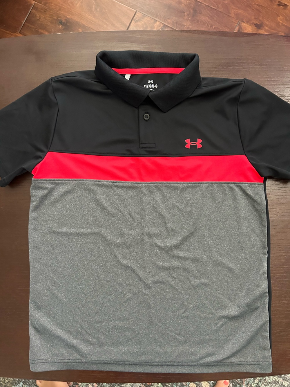 Under Armour Black Red and Gray Colorblock Polo